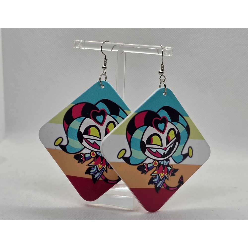 Handmade Fizzarolli Helluva Boss XXL Statement Earrings Jester Multi-Color